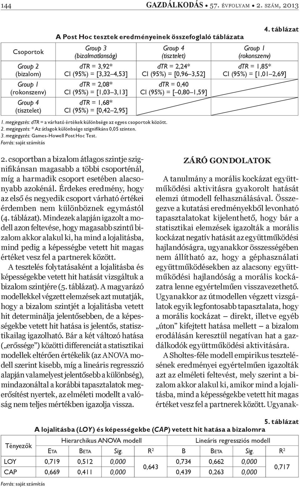 táblázat dtr = 1,85* CI (95%) = [1,01 2,69] 1. megjegyzés: dtr = a várható értékek különbsége az egyes csoportok között. 2. megjegyzés: * Az átlagok különbsége szigniþ káns 0,05 szinten. 3.