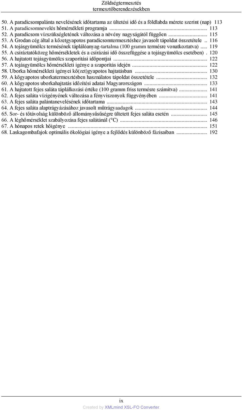 A tojásgyümölcs termésének táplálóanyag-tartalma (100 gramm termésre vonatkoztatva)... 119 55. A csíráztatóközeg hőmérsékletek és a csírázási idő összefüggése a tojásgyümölcs esetében). 120 56.