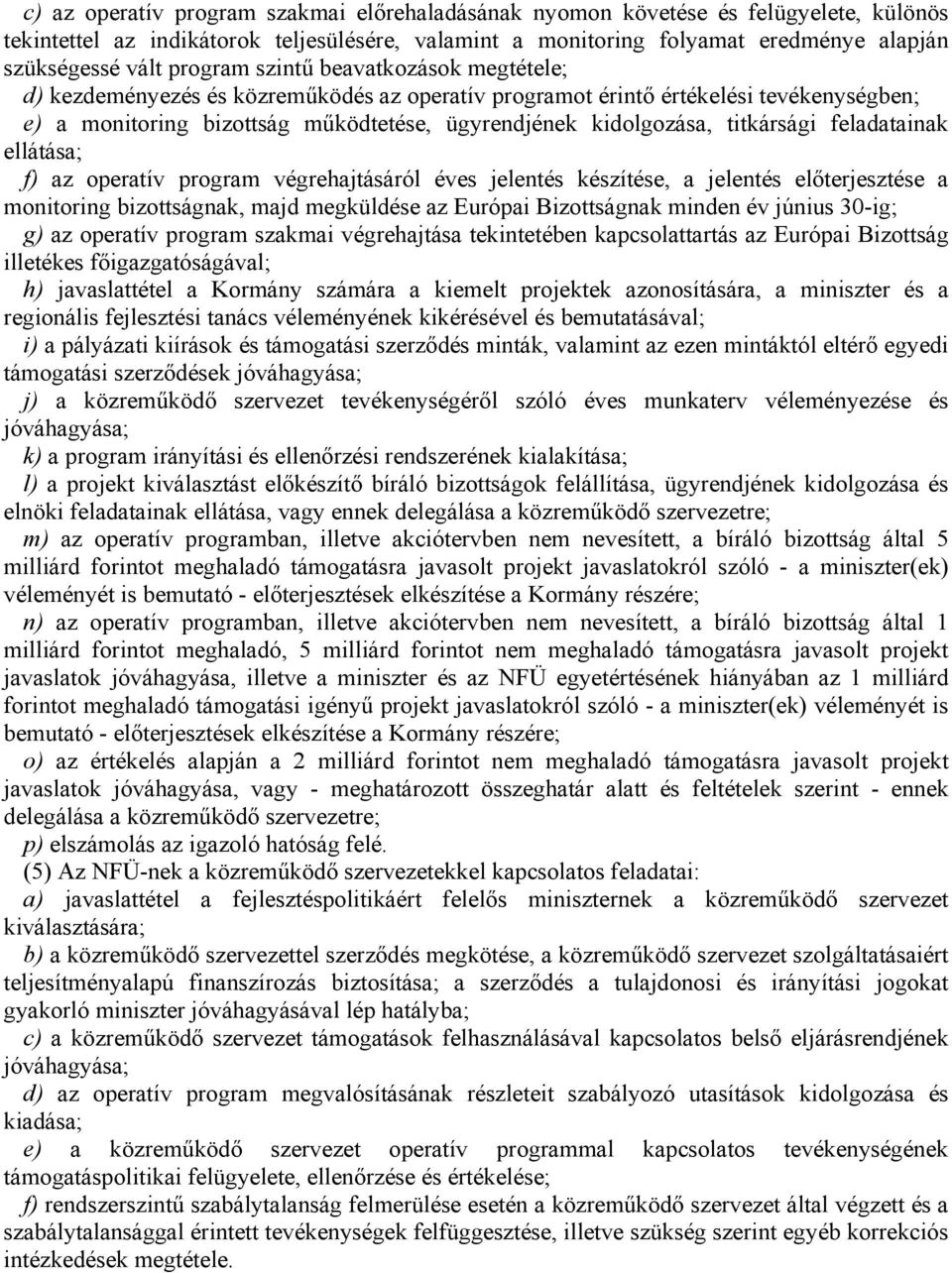 titkársági feladatainak ellátása; f) az operatív program végrehajtásáról éves jelentés készítése, a jelentés előterjesztése a monitoring bizottságnak, majd megküldése az Európai Bizottságnak minden