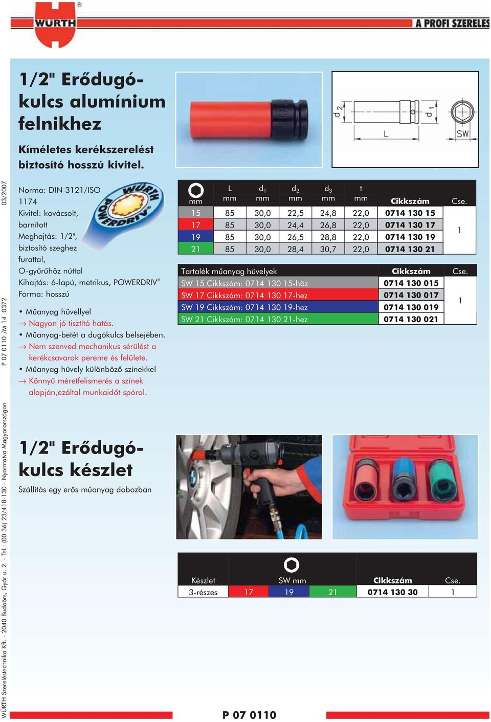 6-lapú, metrikus, POWERDRIV Forma: hosszú Mûanyag hüvellyel Nagyon jó tisztító hatás. Mûanyag-betét a dugókulcs belsejében. Nem szenved mechanikus sérülést a kerékcsavarok pereme és felülete.