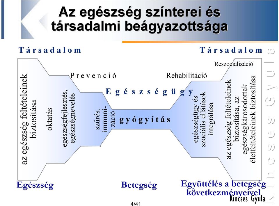 feltételeinek biztosítása, az egészségkárosodottak életfeltételeinek biztosítása E g é s z s é g ü g y g y ó g y í t á s