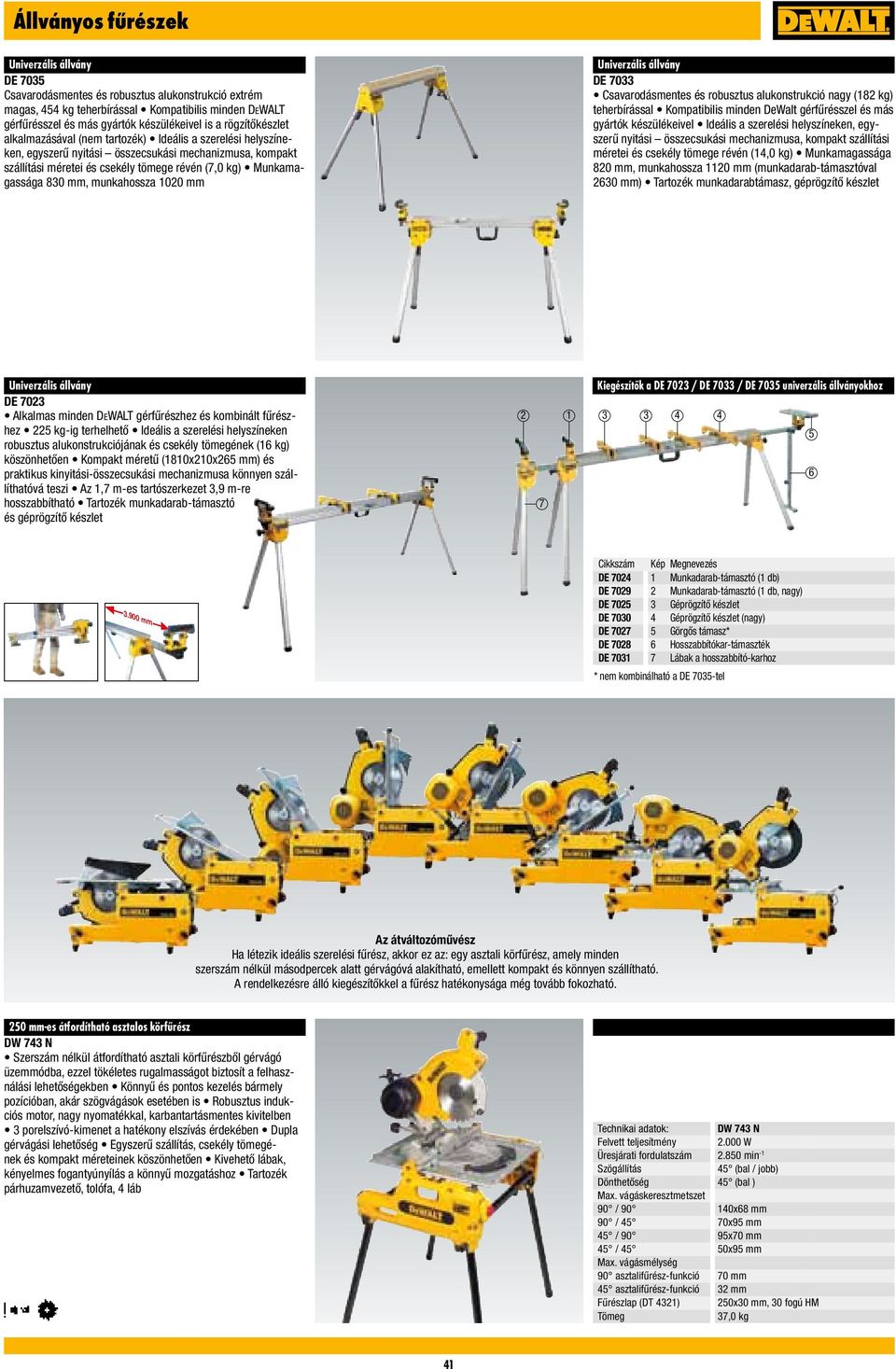 Csavarodásmentes és robusztus alukonstrukció nagy (8 kg) teherbírással Kompatibilis minden DeWalt gérfűrésszel és más gyártók készülékeivel Ideális a szerelési helyszíneken, egyszerű nyitási