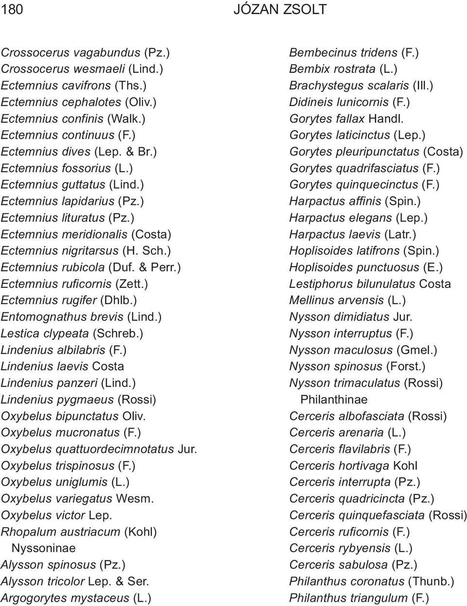 ) Ectemnius rubicola (Duf. & Perr.) Ectemnius ruficornis (Zett.) Ectemnius rugifer (Dhlb.) Entomognathus brevis (Lind.) Lestica clypeata (Schreb.) Lindenius albilabris (F.
