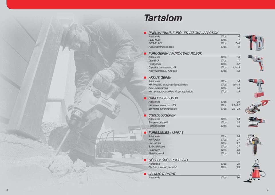 kinyomópisztoly Oldal 19 SAROKCSISZOLÓK Áttekintés Oldal 20 Kétkezes sarokcsiszolók Oldal 21 22 Egykezes sarokcsiszolók Oldal 22 23 CSISZOLÓGÉPEK Áttekintés Oldal 24 Excentercsiszoló Oldal 25