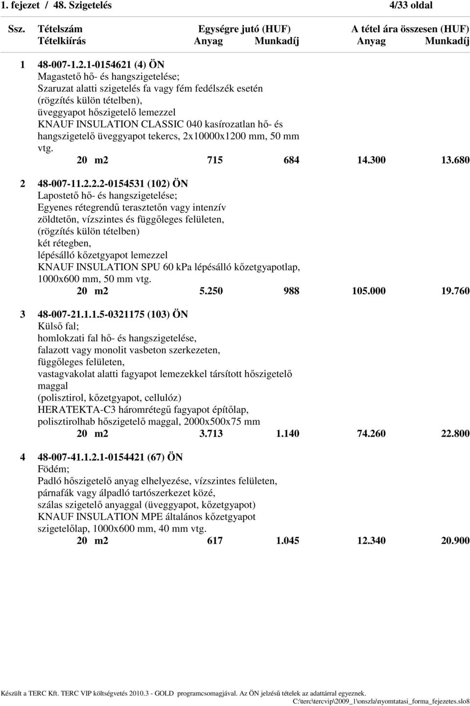 kasírozatlan hő- és hangszigetelő üveggyapot tekercs, 2x