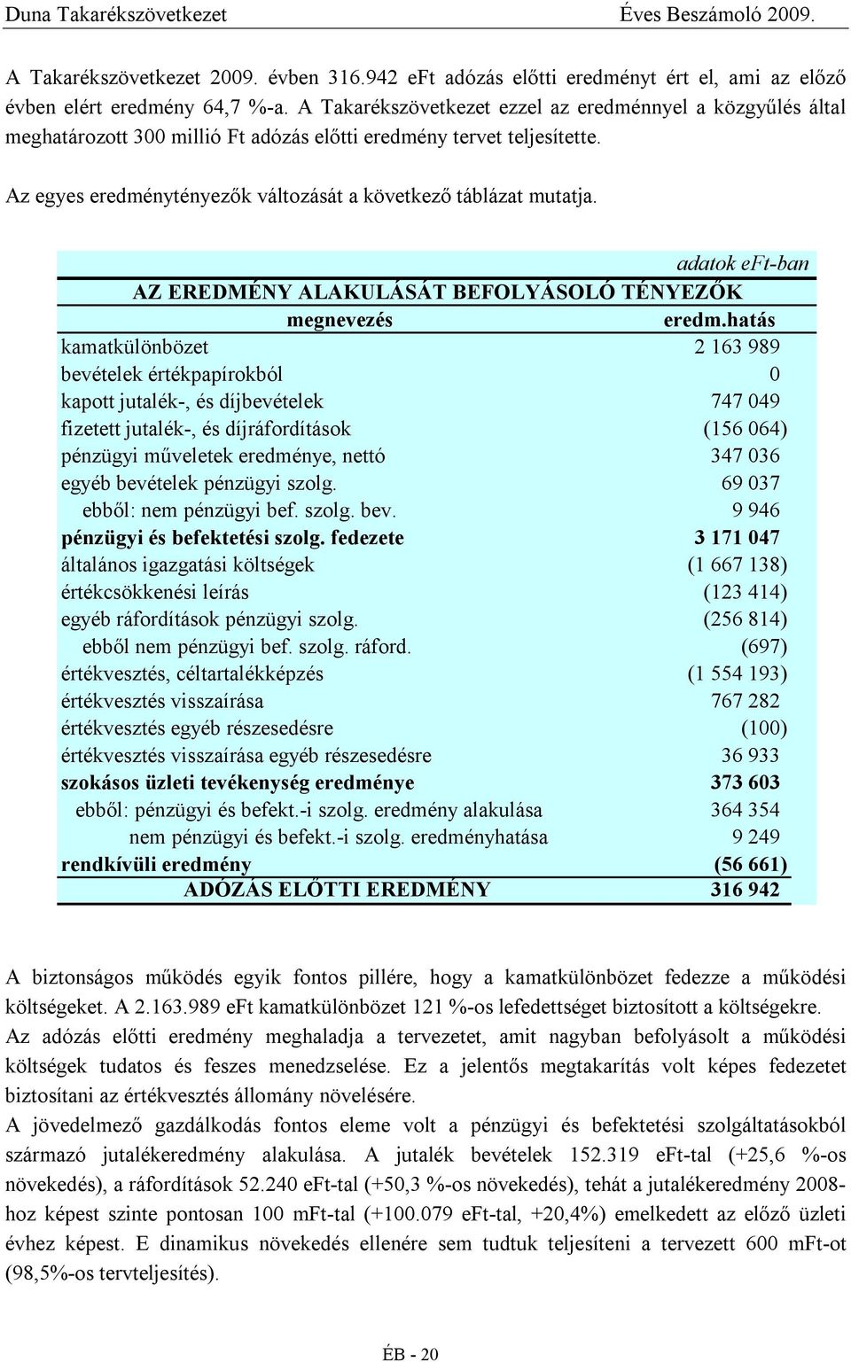 AZ EREDMÉNY ALAKULÁSÁT BEFOLYÁSOLÓ TÉNYEZŐK megnevezés eredm.