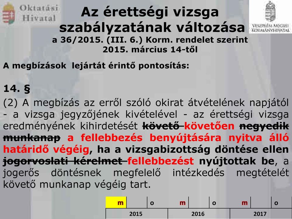 (2) A megbízás az erről szóló kirat átvételének napjától - a vizsga jegyzőjének kivételével - az érettségi vizsga eredményének