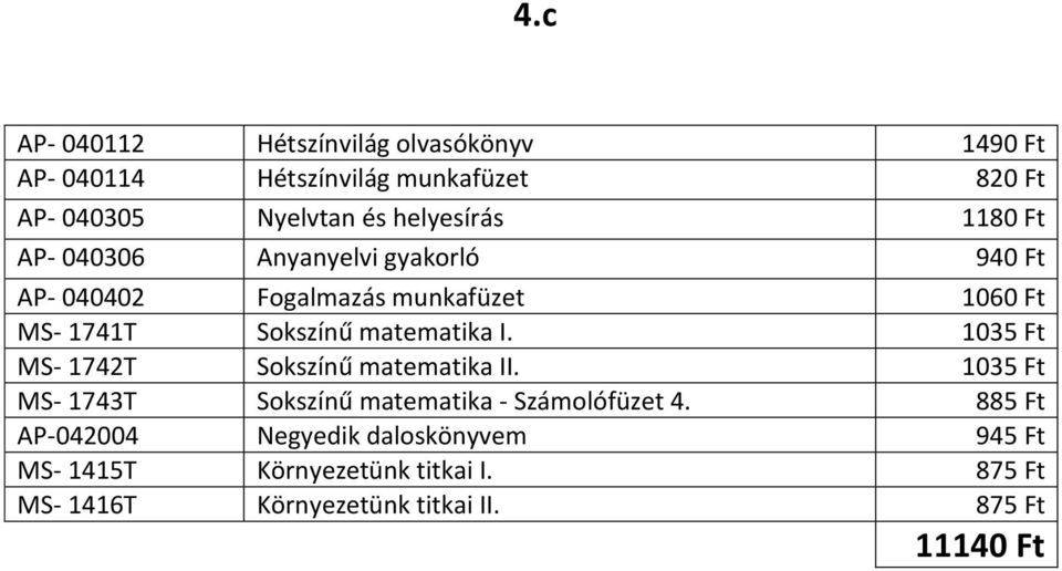 matematika I. 1035 Ft MS- 1742T Sokszínű matematika II. 1035 Ft MS- 1743T Sokszínű matematika - Számolófüzet 4.