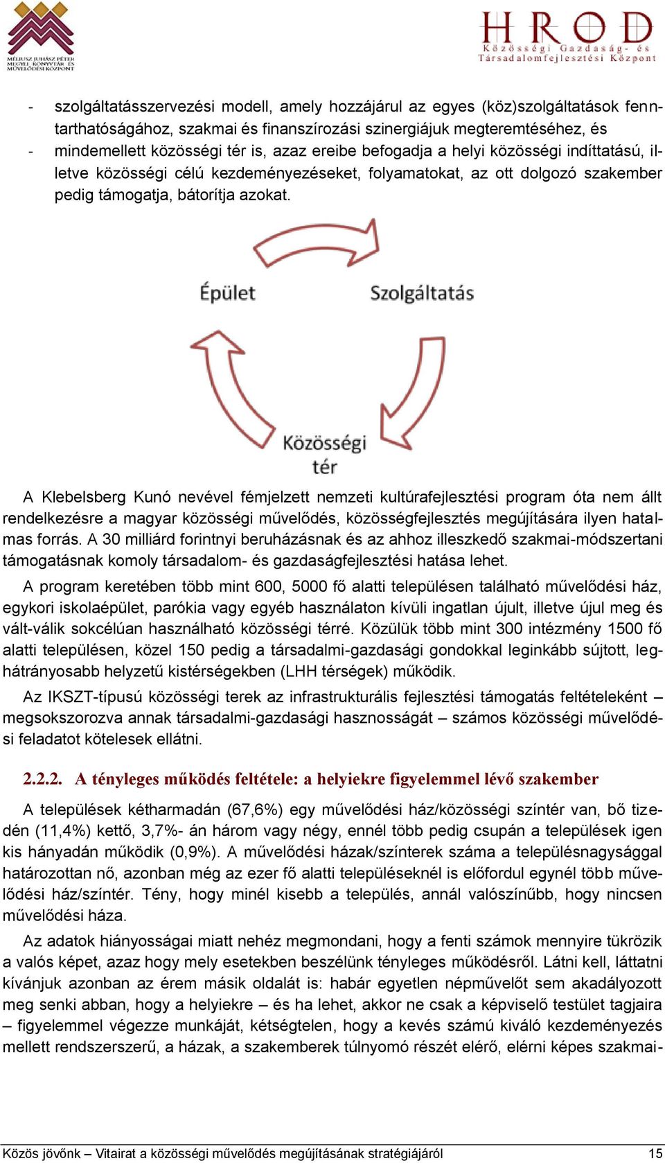 A Klebelsberg Kunó nevével fémjelzett nemzeti kultúrafejlesztési program óta nem állt rendelkezésre a magyar közösségi művelődés, közösségfejlesztés megújítására ilyen hatalmas forrás.