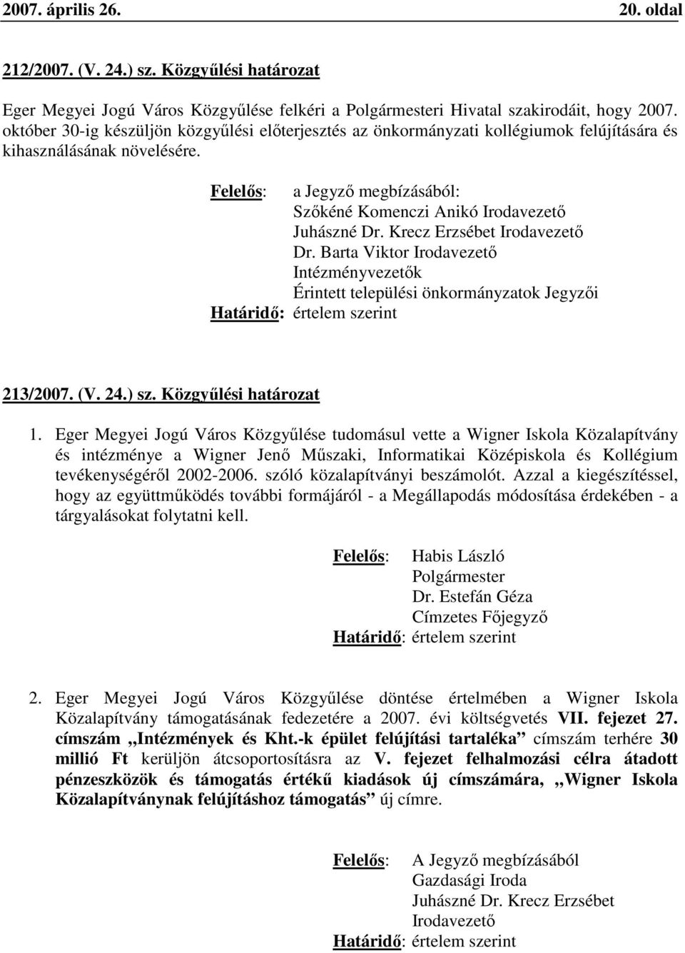 Felelős: a Jegyző megbízásából: Szőkéné Komenczi Anikó Irodavezető Juhászné Dr. Krecz Erzsébet Irodavezető Dr.