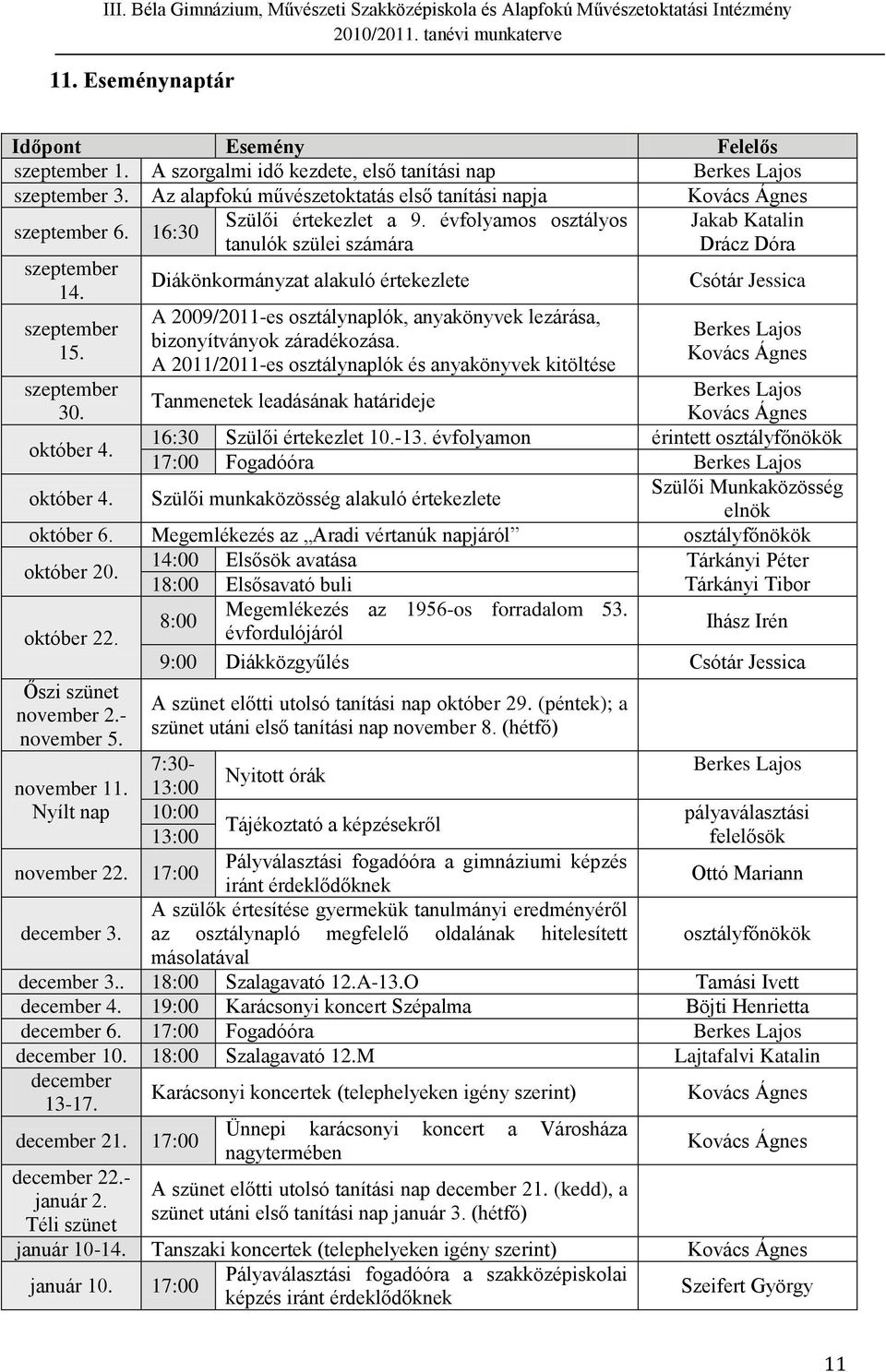 A 2011/2011-es osztálynaplók és anyakönyvek kitöltése Jakab Katalin Drácz Dóra Csótár Jessica szeptember Tanmenetek leadásának határideje 30. október 4. 16:30 Szülői értekezlet 10.-13.