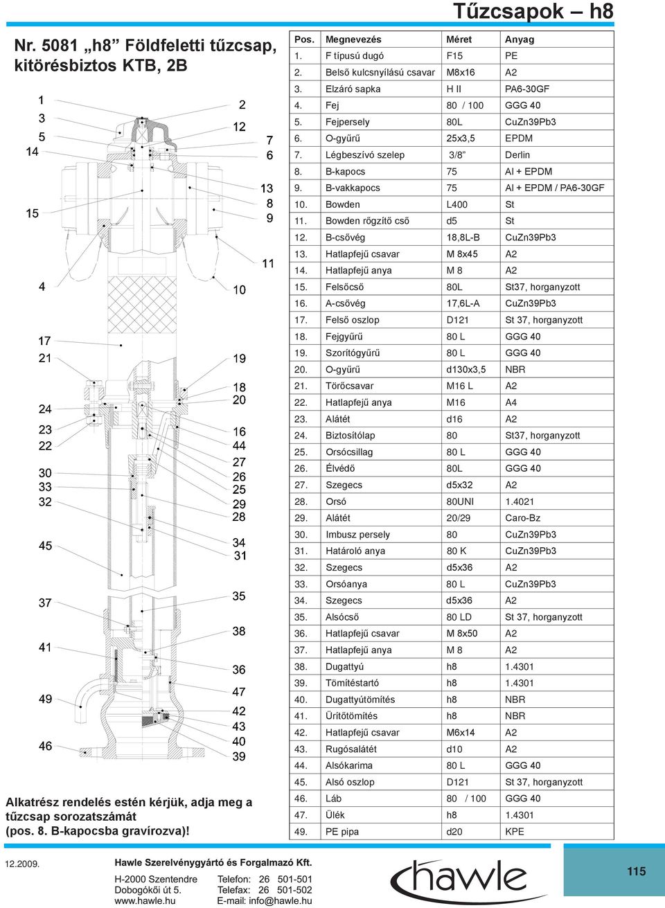 B-kapocs 75 Al + EPDM 9. B-vakkapocs 75 Al + EPDM / PA6-30GF 10. Bowden L400 St 11. Bowden rőgzítő cső d5 St 12. B-csővég 18,8L-B CuZn39Pb3 13. Hatlapfejű csavar M 8x45 A2 14.