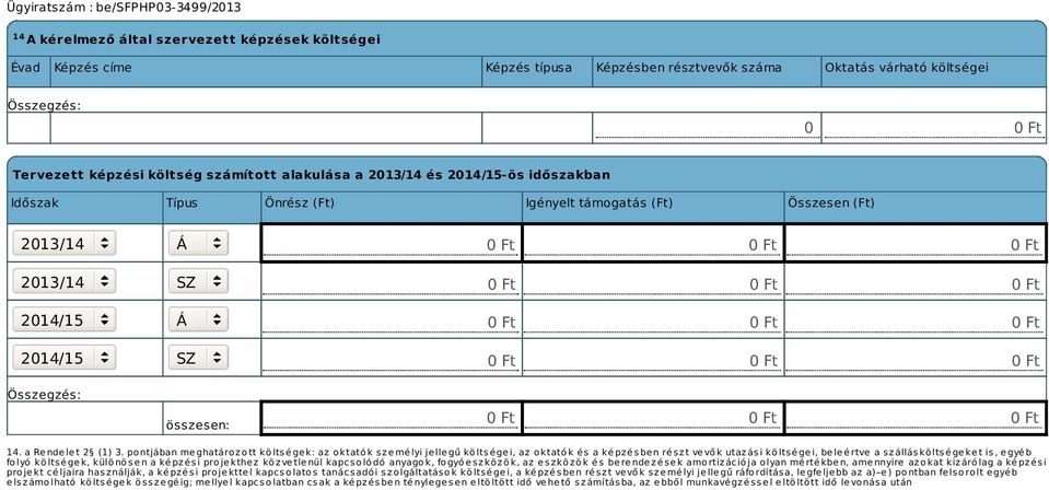 pontjában meghatározott költségek: az oktatók személyi jellegű költségei, az oktatók és a képzésben részt vevők utazási költségei, beleértve a szállásköltségeket is, egyéb folyó költségek, különösen