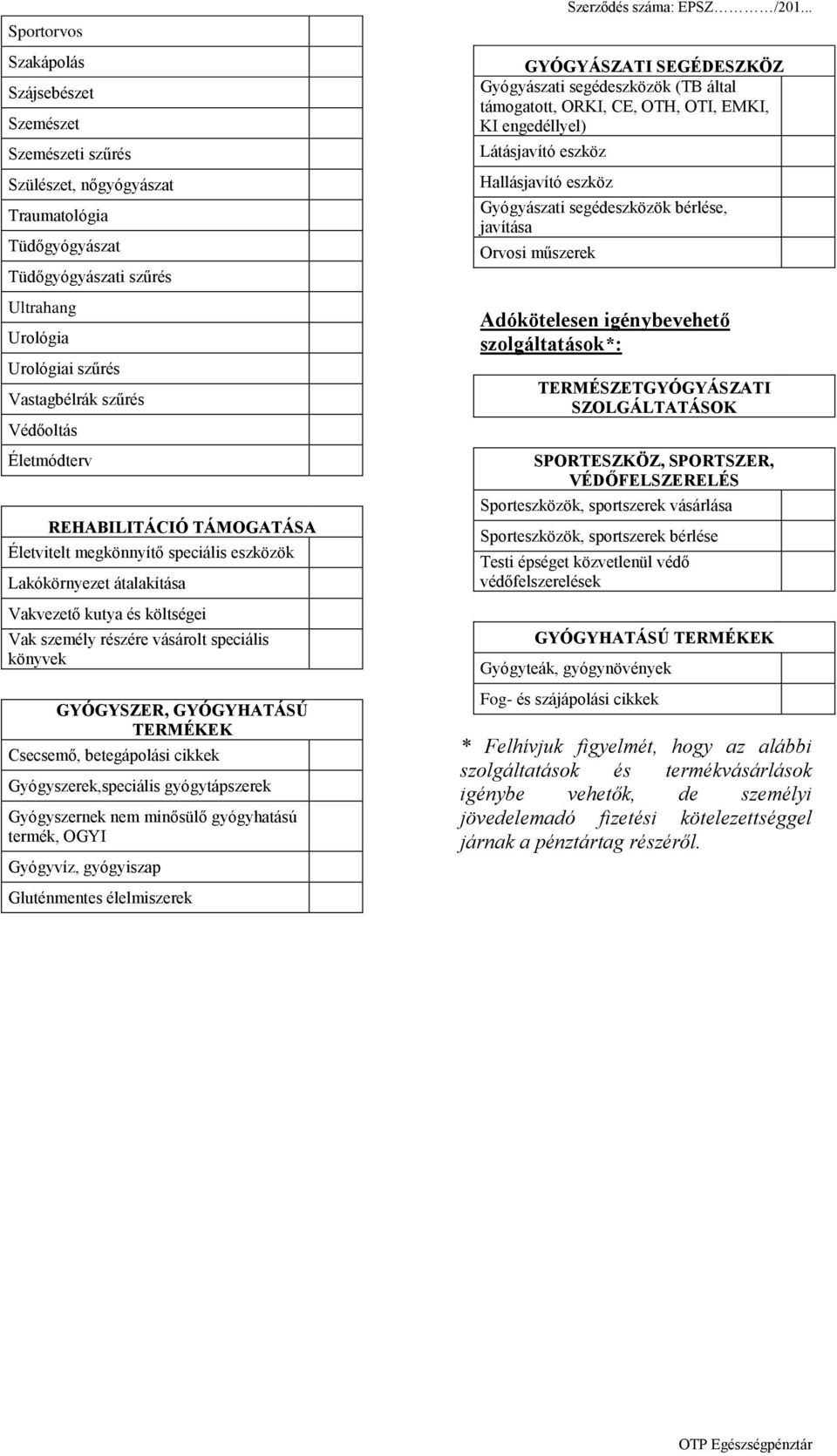 GYÓGYSZER, GYÓGYHATÁSÚ TERMÉKEK Csecsemő, betegápolási cikkek Gyógyszerek,speciális gyógytápszerek Gyógyszernek nem minősülő gyógyhatású termék, OGYI Gyógyvíz, gyógyiszap Szerződés száma: EPSZ /201.