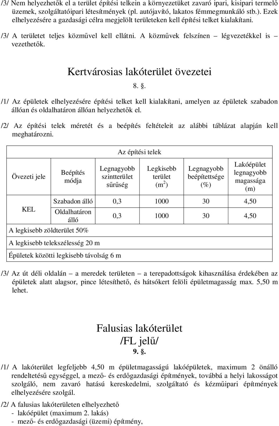 Kertvárosias lakóterület övezetei 8.. /1/ Az épületek elhelyezésére építési telket kell kialakítani, amelyen az épületek szabadon állóan és oldalhatáron állóan helyezhet k el.