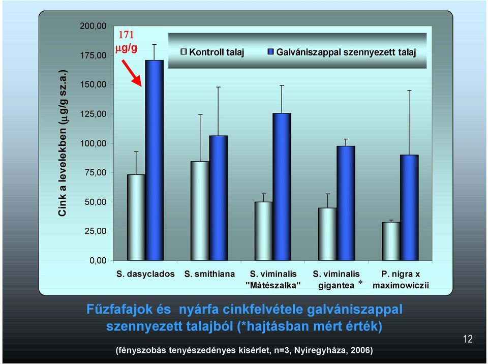 nigra x maximowiczii F*zfafajok és nyárfa cinkfelvétele galvániszappal szennyezett talajból