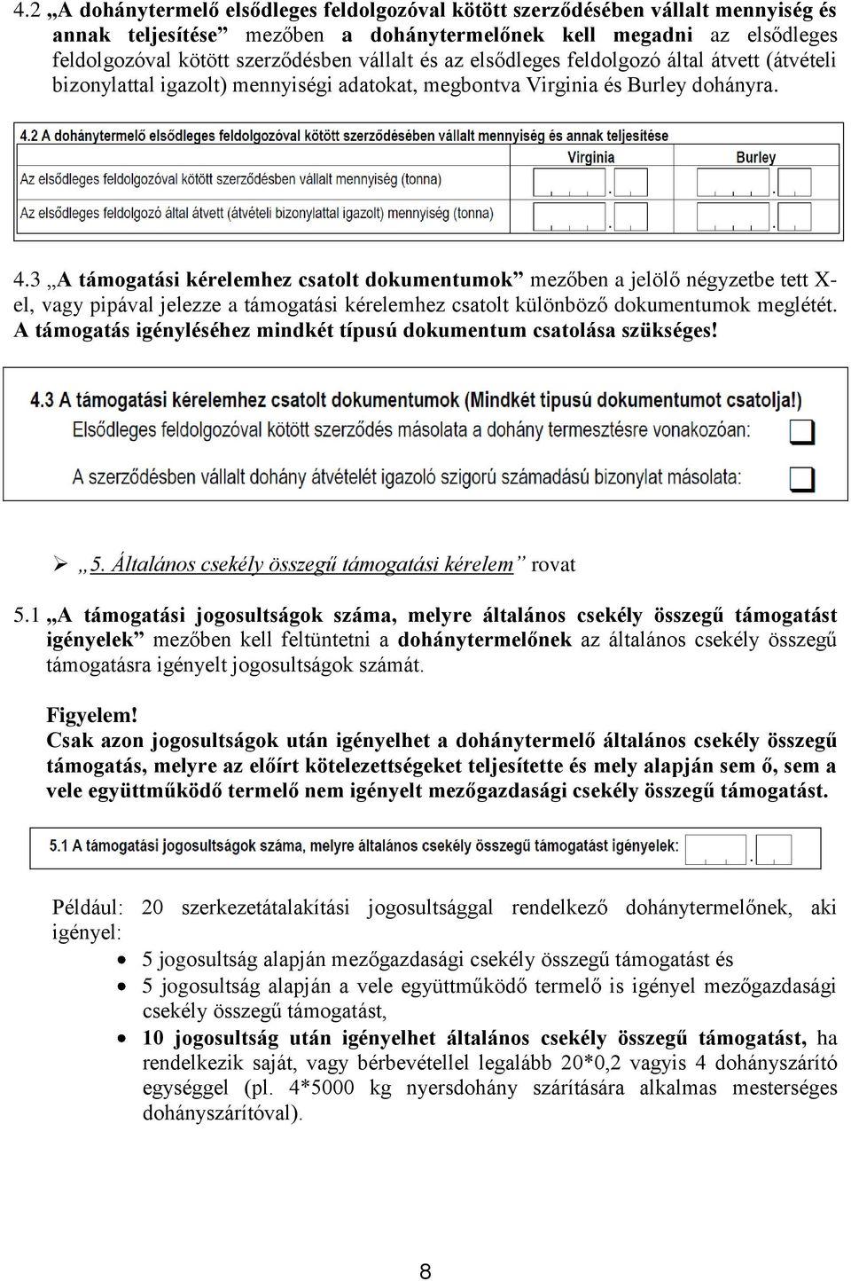 3 A támogatási kérelemhez csatolt dokumentumok mezőben a jelölő négyzetbe tett X- el, vagy pipával jelezze a támogatási kérelemhez csatolt különböző dokumentumok meglétét.