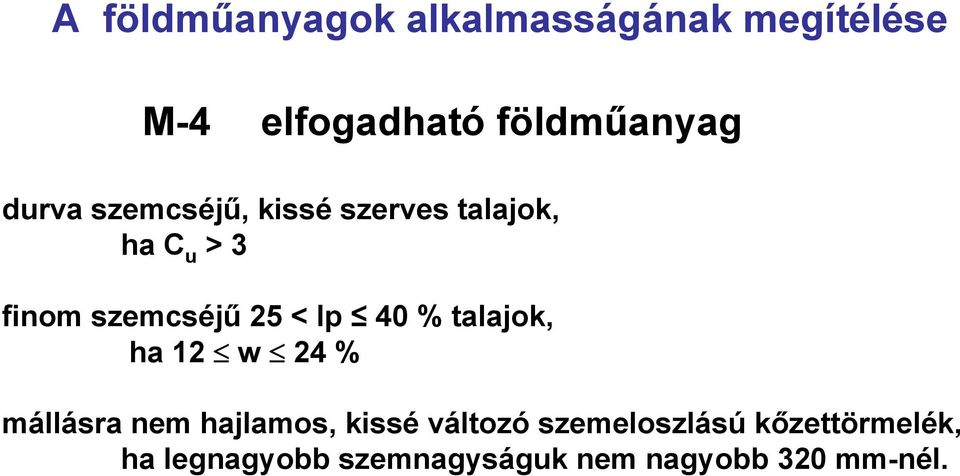 Ip 40 % talajok, ha 12 w 24 % mállásra nem hajlamos, kissé változó