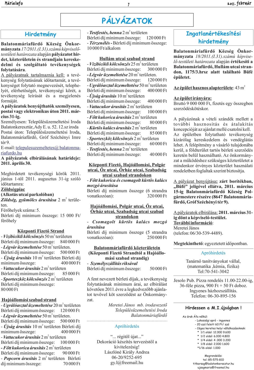 A pályázatnak tartalmaznia kell: a tevékenység folytatásának időtartamát, a tevékenységet folytató megnevezését, telephelyét, elérhetőségét, tevékenységi körét, a tevékenység leírását és a megjelenés