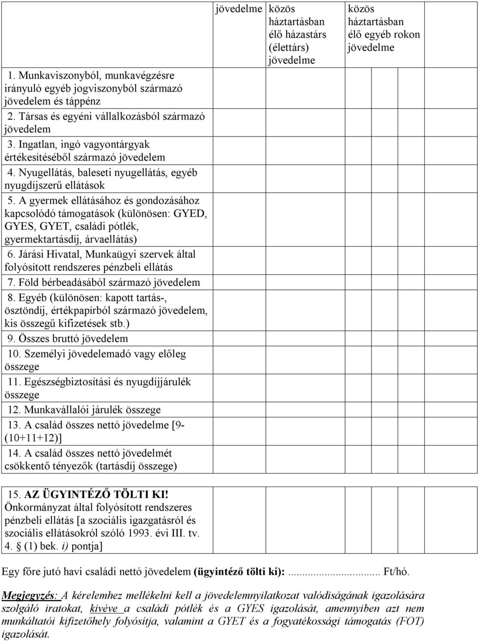 A gyermek ellátásához és gondozásához kapcsolódó támogatások (különösen: GYED, GYES, GYET, családi pótlék, gyermektartásdíj, árvaellátás) 6.