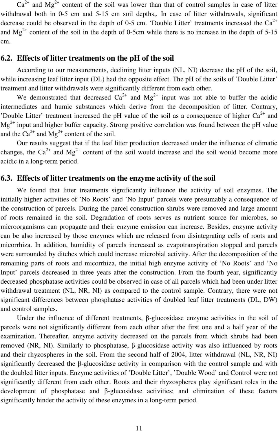 Double Litter treatments increased the Ca 2+