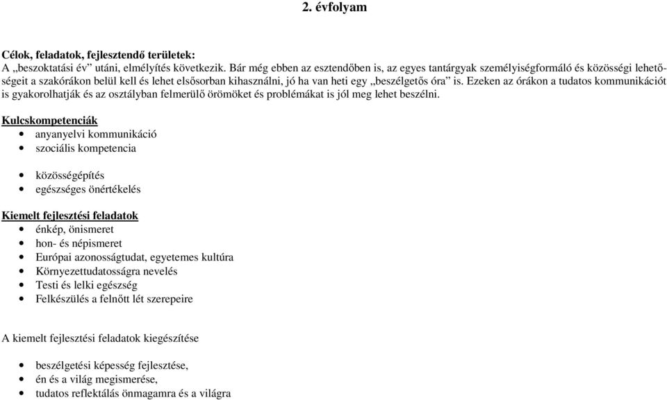 Ezeken az órákon a tudatos kommunikációt is gyakorolhatják és az osztályban felmerülő örömöket és problémákat is jól meg lehet beszélni.