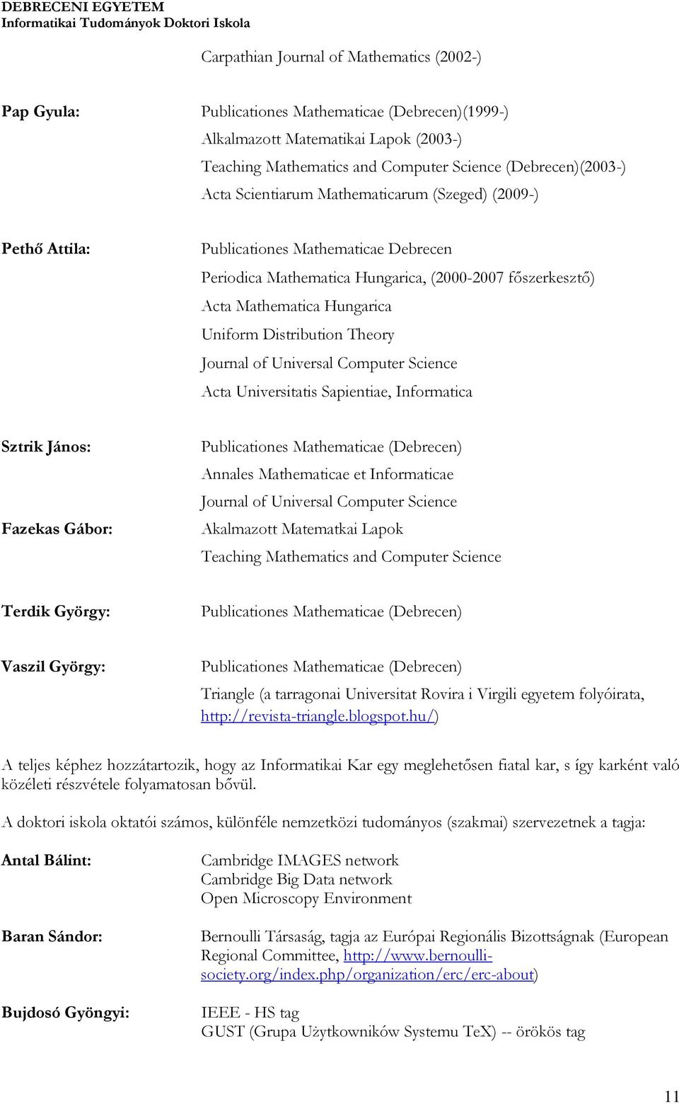 Distribution Theory Journal of Universal Computer Science Acta Universitatis Sapientiae, Informatica Sztrik János: Fazekas Gábor: Publicationes Mathematicae (Debrecen) Annales Mathematicae et