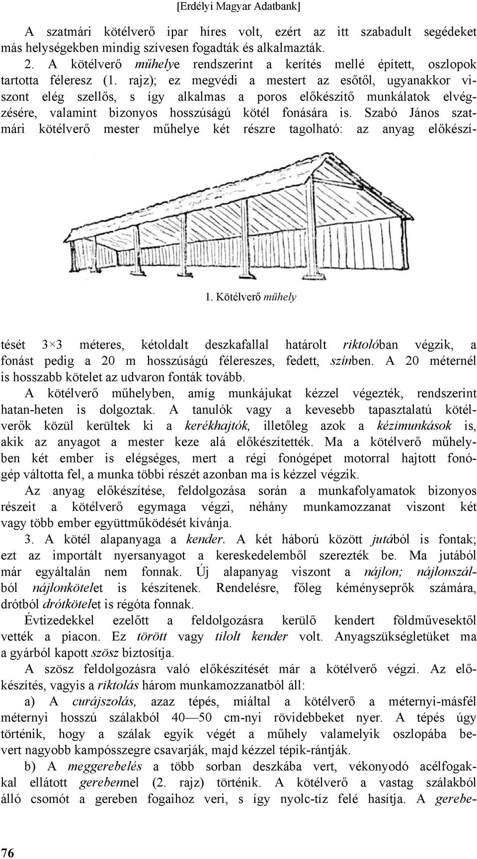 rajz); ez megvédi a mestert az esőtől, ugyanakkor viszont elég szellős, s így alkalmas a poros előkészítő munkálatok elvégzésére, valamint bizonyos hosszúságú kötél fonására is.