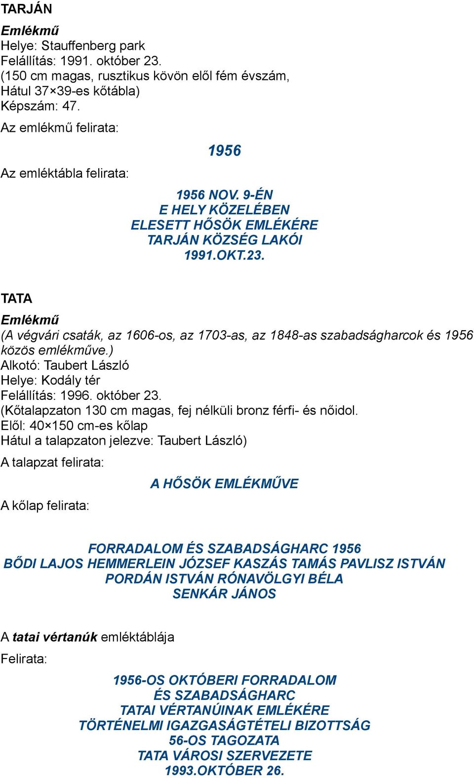 ) Alkotó: Taubert László Helye: Kodály tér Felállítás: 1996. október 23. (Kőtalapzaton 130 cm magas, fej nélküli bronz férfi- és nőidol.