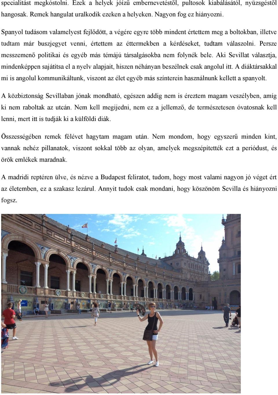 Persze messzemenő politikai és egyéb más témájú társalgásokba nem folynék bele. Aki Sevillat választja, mindenképpen sajátítsa el a nyelv alapjait, hiszen néhányan beszélnek csak angolul itt.