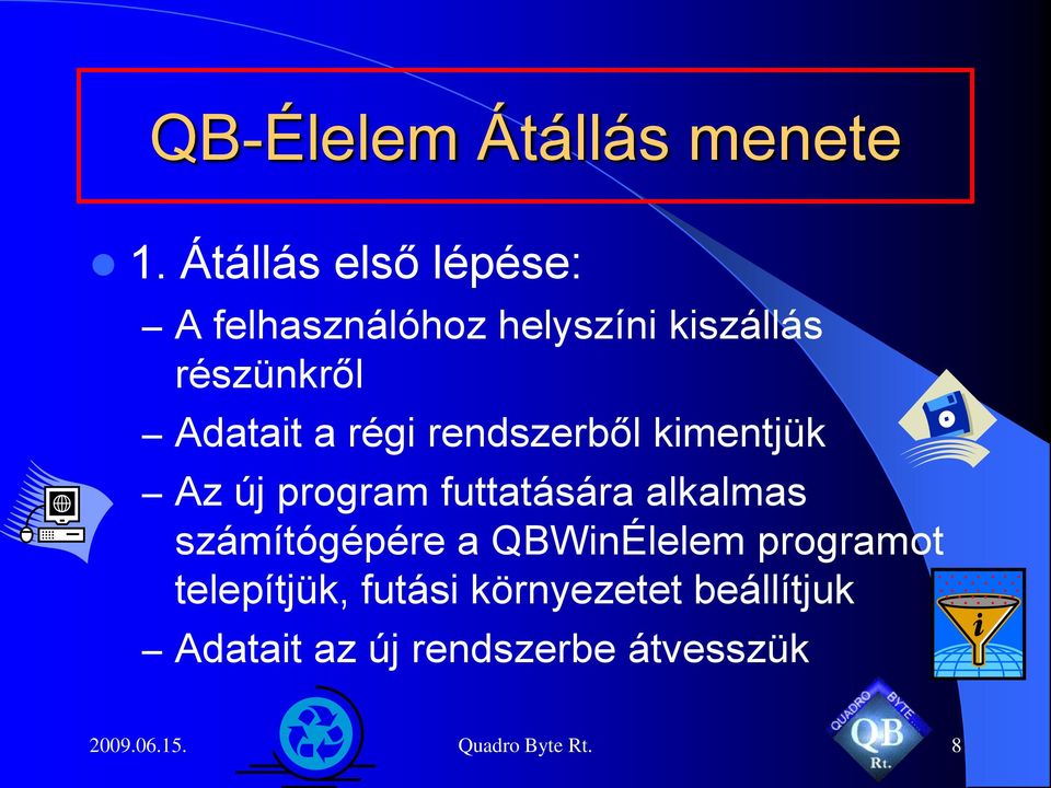 számítógépére a QBWinÉlelem programot telepítjük, futási környezetet