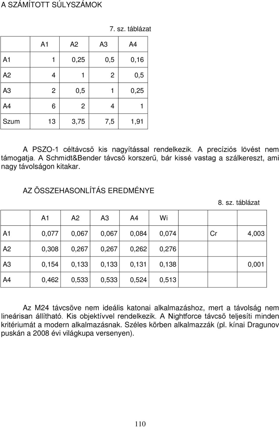 lkereszt, ami nagy távolságon kitakar. AZ ÖSSZEHASONLÍTÁS EREDMÉNYE 8. sz.