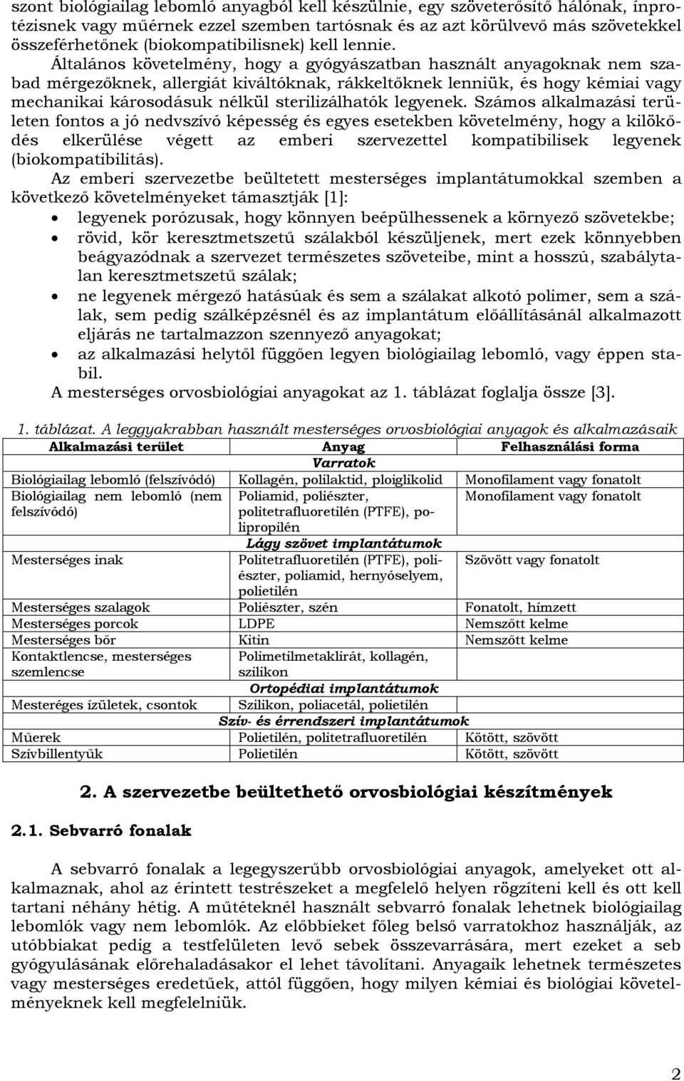 Általános követelmény, hogy a gyógyászatban használt anyagoknak nem szabad mérgezőknek, allergiát kiváltóknak, rákkeltőknek lenniük, és hogy kémiai vagy mechanikai károsodásuk nélkül sterilizálhatók