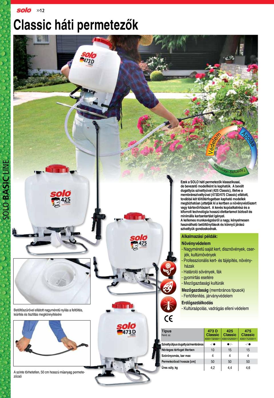 A bevált dugattyús szivattyúval (425 Classic), illetve a membránszivattyúval (473D/475 Classic) ellátott, továbbá két töltőtérfogatban kapható modellek megbízhatóan juttatják ki a kertben a