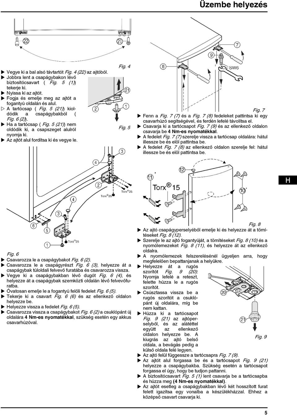 5 (21)) nem oldódik ki, a csapszeget alulról nyomja ki. u Az ajtót alul fordítsa ki és vegye le. Fig. 4 Fig. 5 Fig. 7 u Fenn a Fig. 7 (7) és a Fig.