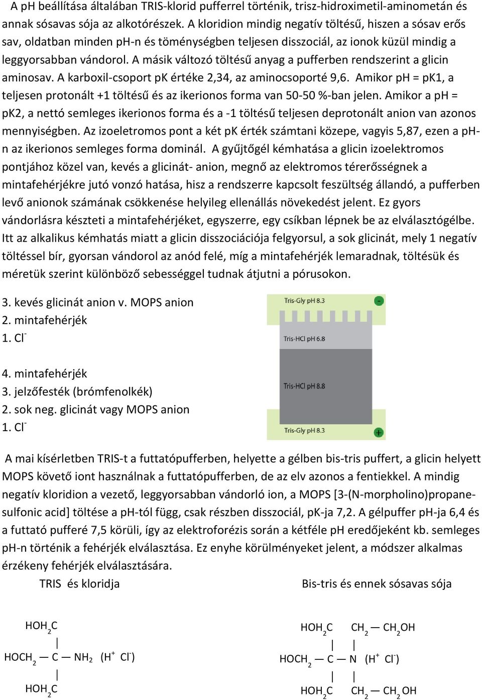 A másik változó töltésű anyag a pufferben rendszerint a glicin aminosav. A karboxil-csoport pk értéke 2,34, az aminocsoporté 9,6.