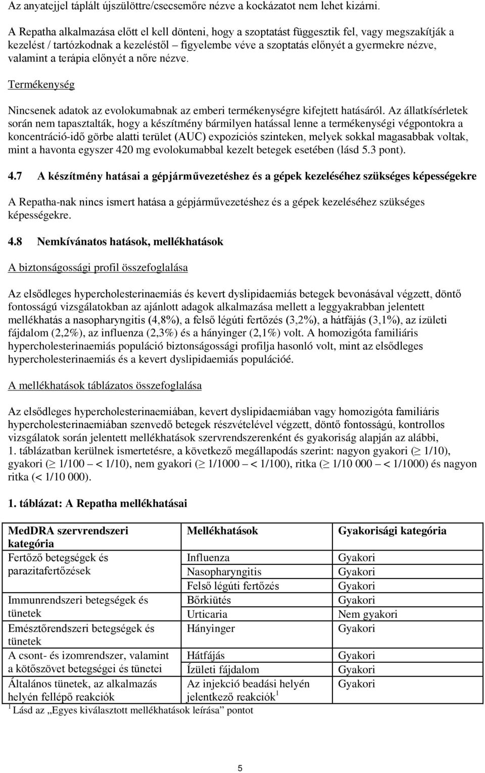 a terápia előnyét a nőre nézve. Termékenység Nincsenek adatok az evolokumabnak az emberi termékenységre kifejtett hatásáról.