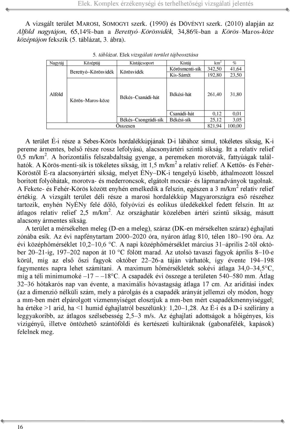 Körösvidék Körösvidék Kis-Sárrét 192,80 23,50 Alföld Körös Maros-köze Békés Csanádi-hát Békési-hát 261,40 31,80 Csanádi-hát 0,12 0,01 Békés Csongrádi-sík Békési-sík 25,12 3,05 Összesen 821,94 100,00