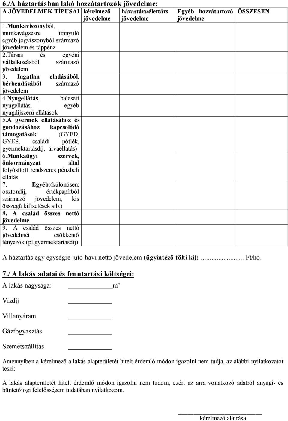 A gyermek ellátásához és gondozásához kapcsolódó támogatások: (GYED, GYES, családi pótlék, gyermektartásdíj, árvaellátás) 6.