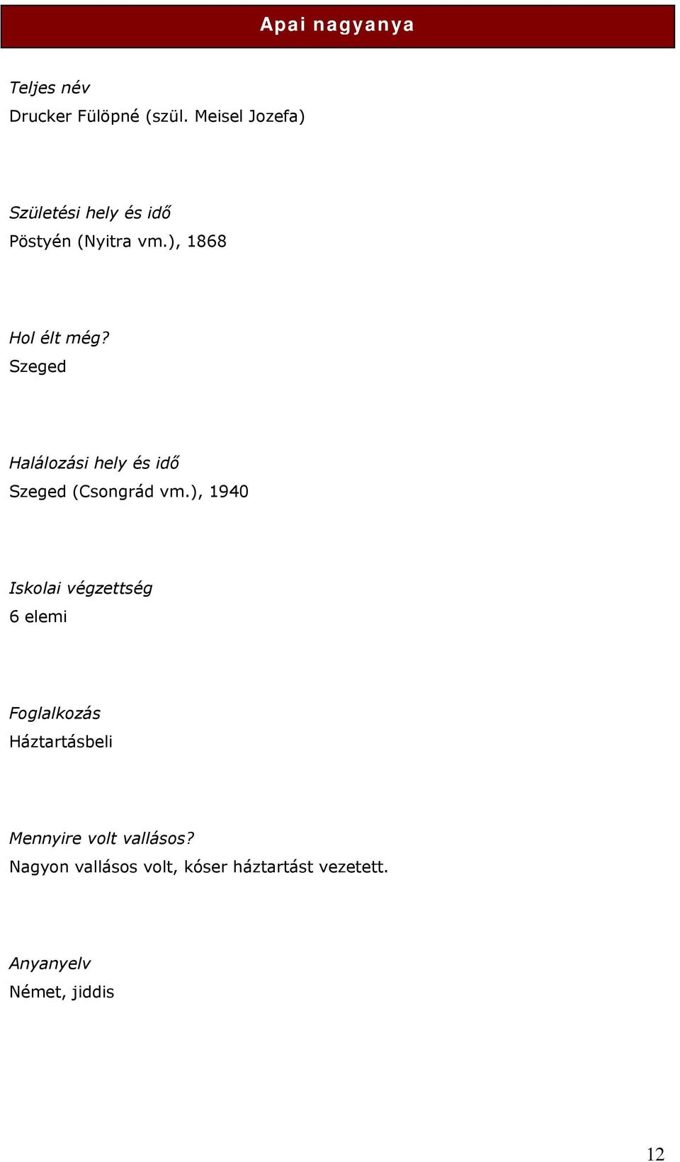 Szeged Halálozási hely és idő Szeged (Csongrád vm.