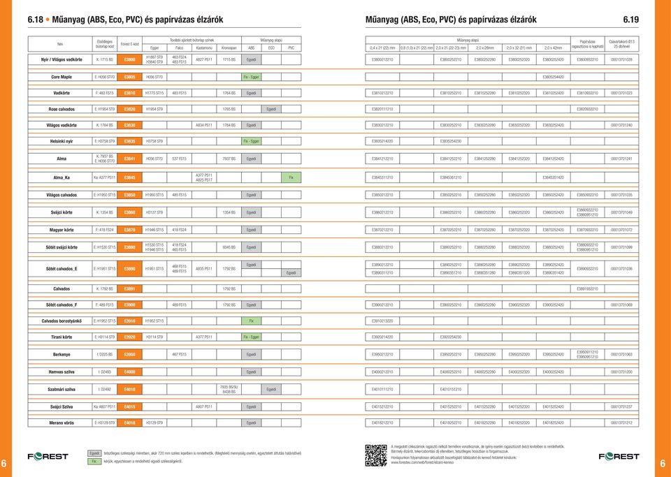 Maple E: H05 ST70 E3805 H05 ST70 Fix - Egger E3805254420 Vadkörte F: 483 FS15 E3810 H1775 ST15 483 FS15 174 BS Egyedi E3810212210 E3810252210 E3810252280 E3810252320 E3810252420 E3810932210
