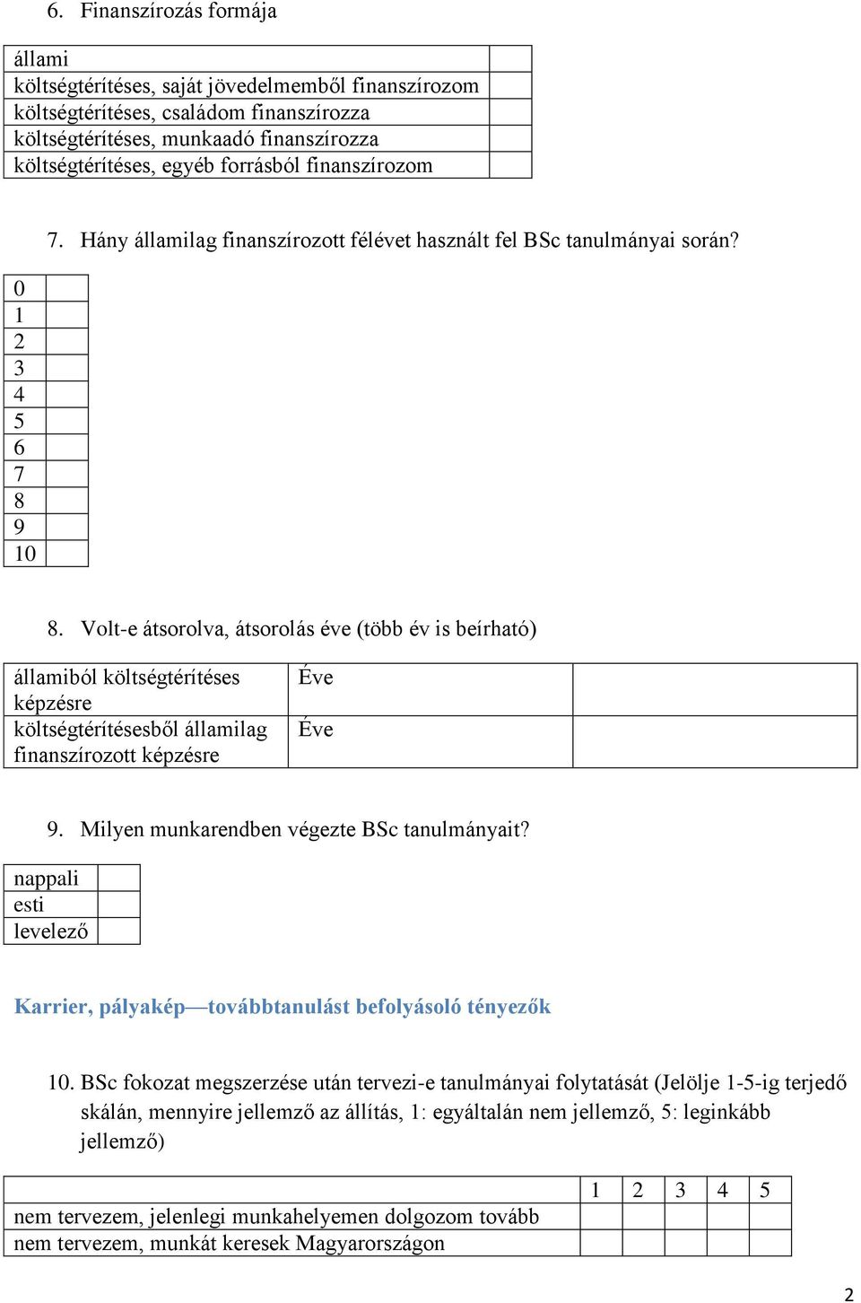 Milyen munkarendben végezte BSc tanulmányait? nappali esti levelező Karrier, pályakép továbbtanulást befolyásoló tényezők 0.