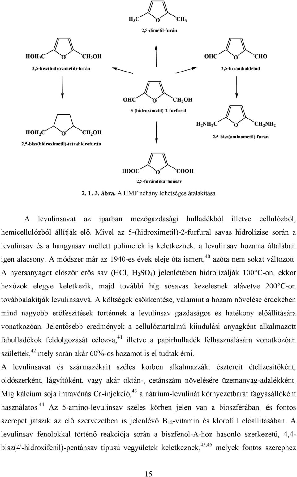 A MF néhány lehetséges átalakítása A levulinsavat az iparban mezőgazdasági hulladékból illetve cellulózból, hemicellulózból állítják elő.