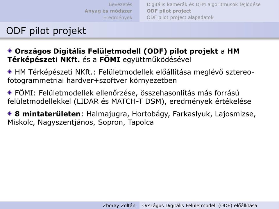 : Felületmodellek előállítása meglévő sztereofotogrammetriai hardver+szoftver környezetben FÖMI: Felületmodellek ellenőrzése,