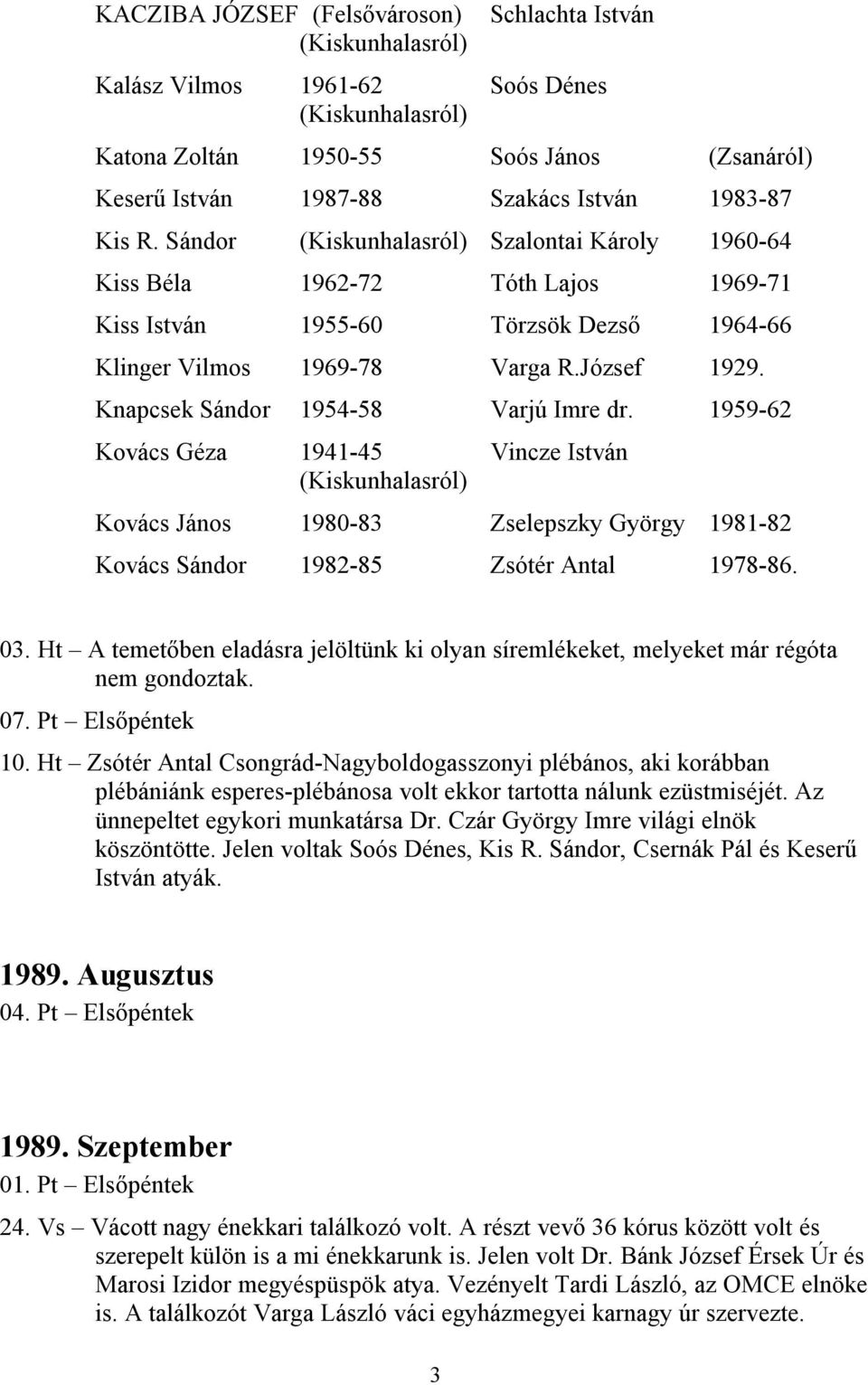 1959-62 Kovács Géza 1941-45 Vincze István Kovács János 1980-83 Zselepszky György 1981-82 Kovács Sándor 1982-85 Zsótér Antal 1978-86. 03.