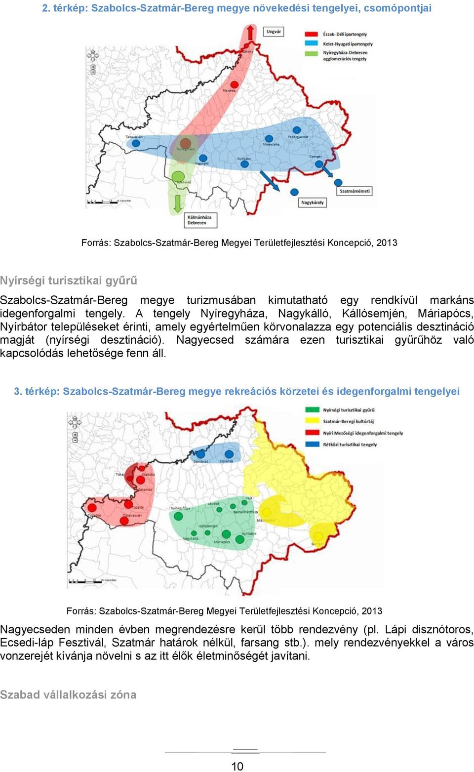 A tengely Nyíregyháza, Nagykálló, Kállósemjén, Máriapócs, Nyírbátor településeket érinti, amely egyértelműen körvonalazza egy potenciális desztináció magját (nyírségi desztináció).