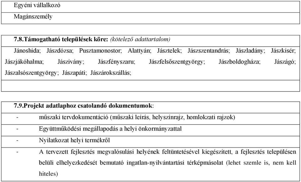 Jászfelsőszentgyörgy; Jászboldogháza; Jászágó; Jászalsószentgyörgy; Jászapáti; Jászárokszállás; 7.9.