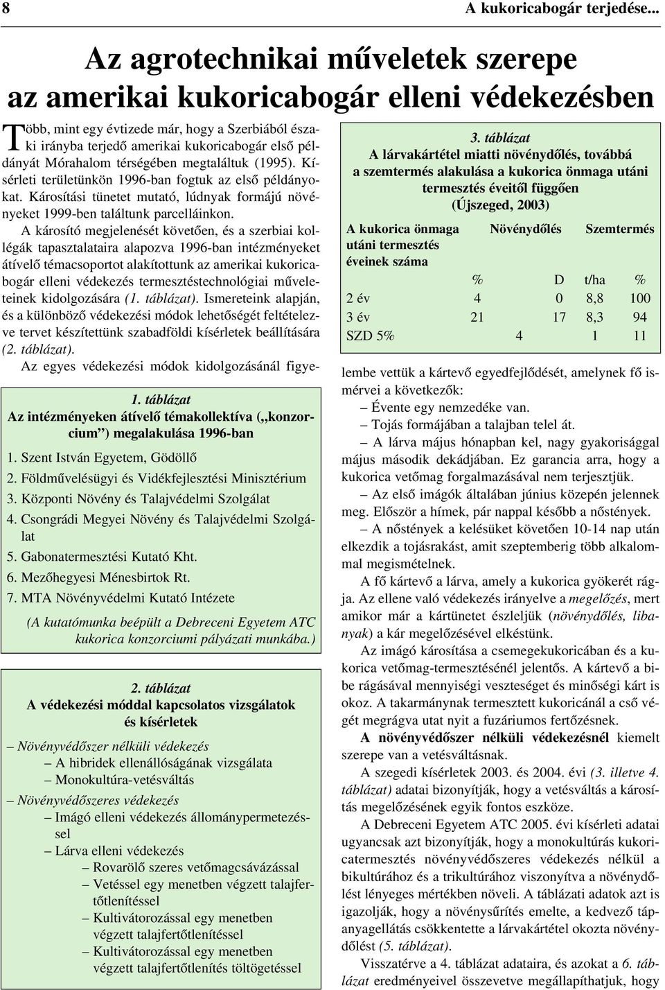 Központi Növény és Talajvédelmi Szolgálat 4. Csongrádi Megyei Növény és Talajvédelmi Szolgálat 5. Gabonatermesztési Kutató Kht. 6. Mezõhegyesi Ménesbirtok Rt. 7.