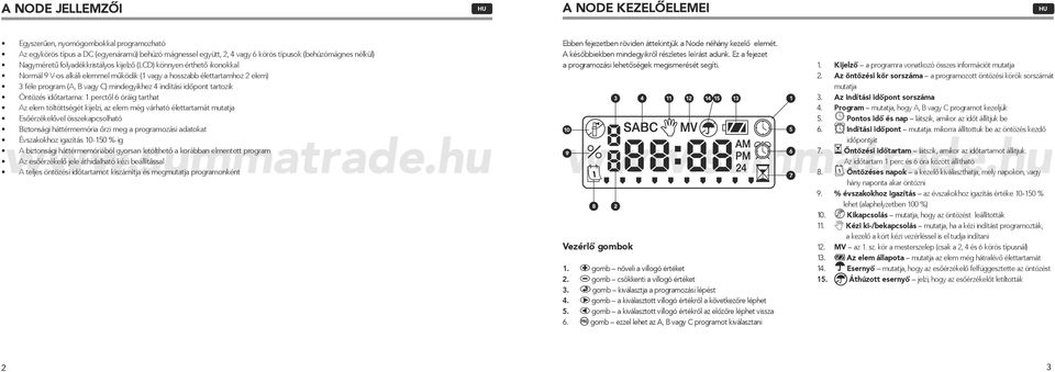 tartozik Öntözés időtartama: 1 perctől 6 óráig tarthat Az elem töltöttségét kijelzi, az elem még várható élettartamát mutatja Esőérzékelővel összekapcsolható Biztonsági háttérmemória őrzi meg a