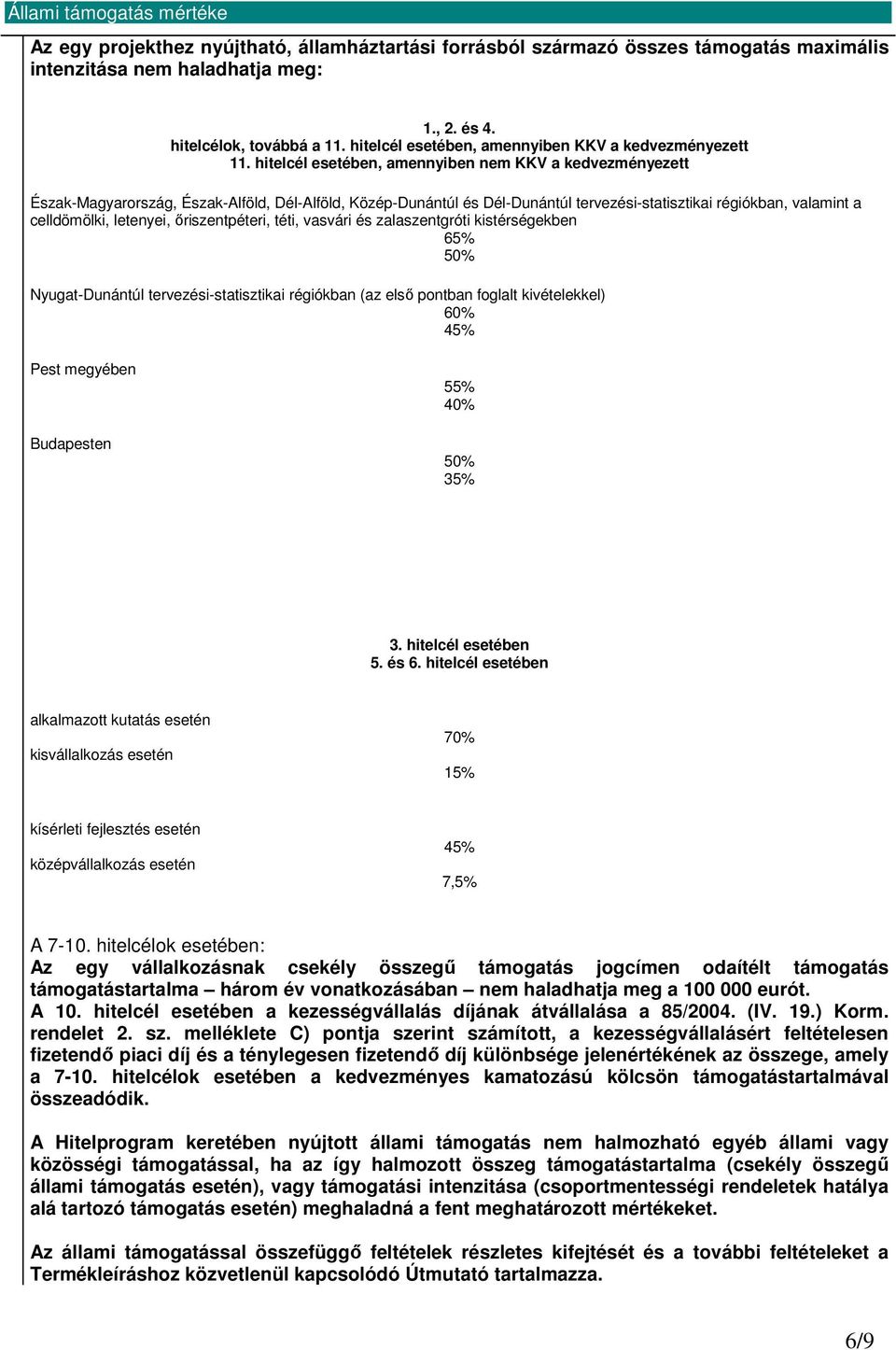 hitelcél esetében, amennyiben nem KKV a kedvezményezett Észak-Magyarország, Észak-Alföld, Dél-Alföld, Közép-Dunántúl és Dél-Dunántúl tervezési-statisztikai régiókban, valamint a celldömölki,